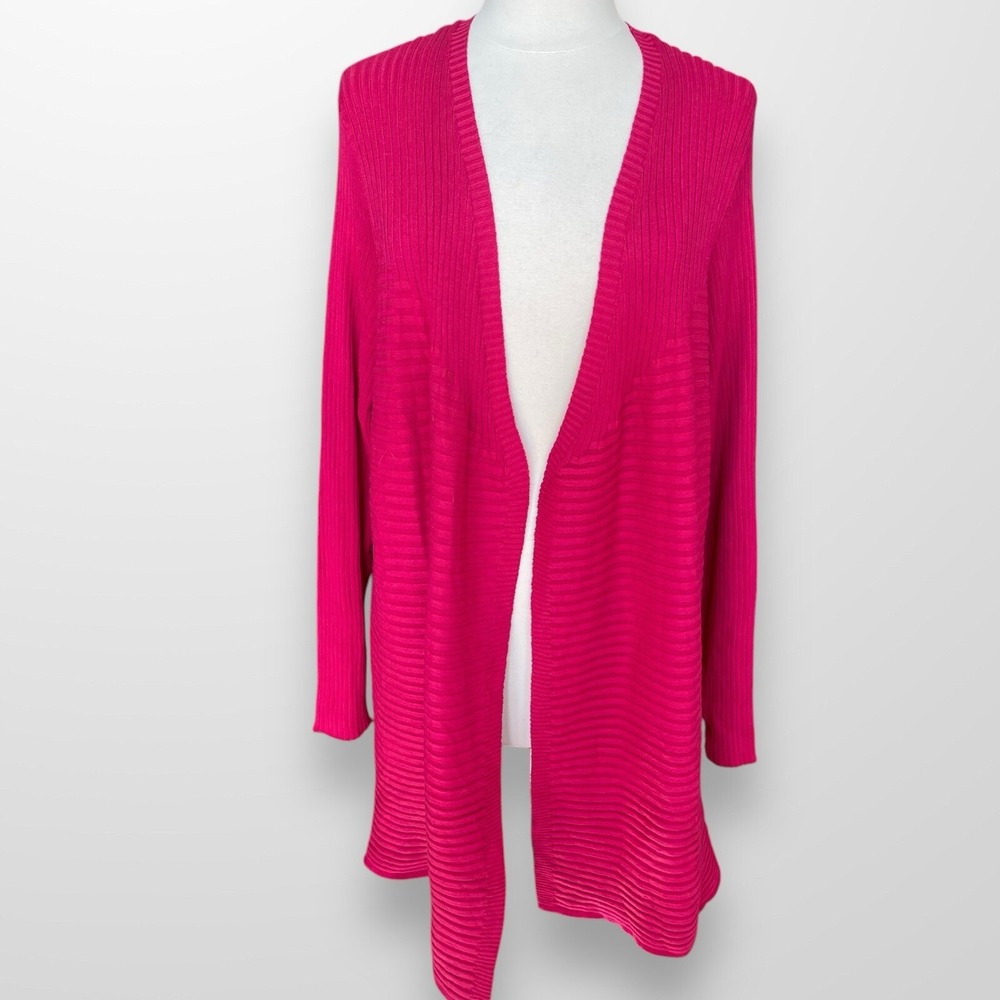 Lane Bryant Womens Size 22 / 24 Cardigan Sweater Lightweight Ribbed Pink Stretch - Picture 2 of 8